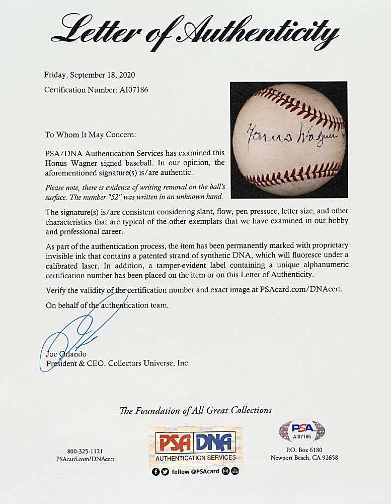 Honus Wagner Signed Baseball - PSA/DNA