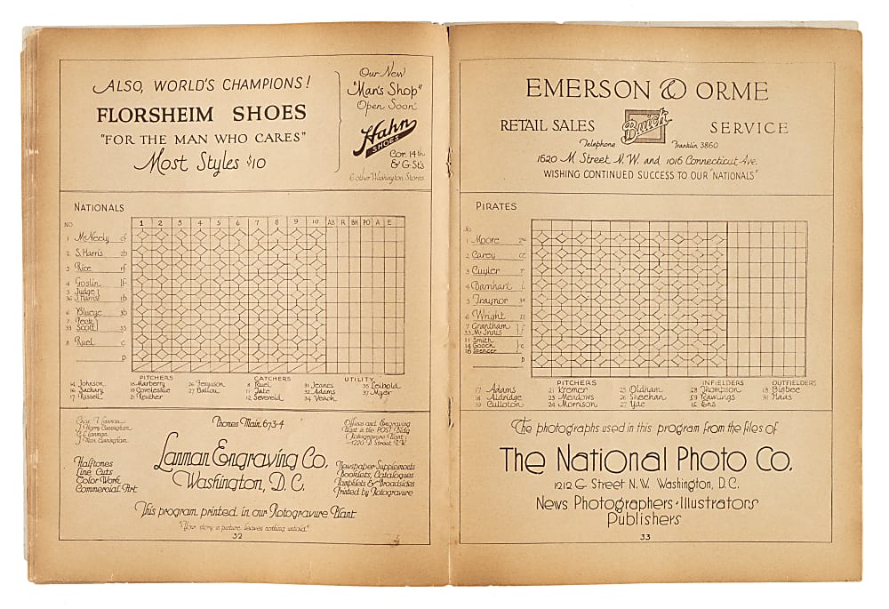 1925 Washington Senators (vs. Pittsburgh Pirates) World Series Program