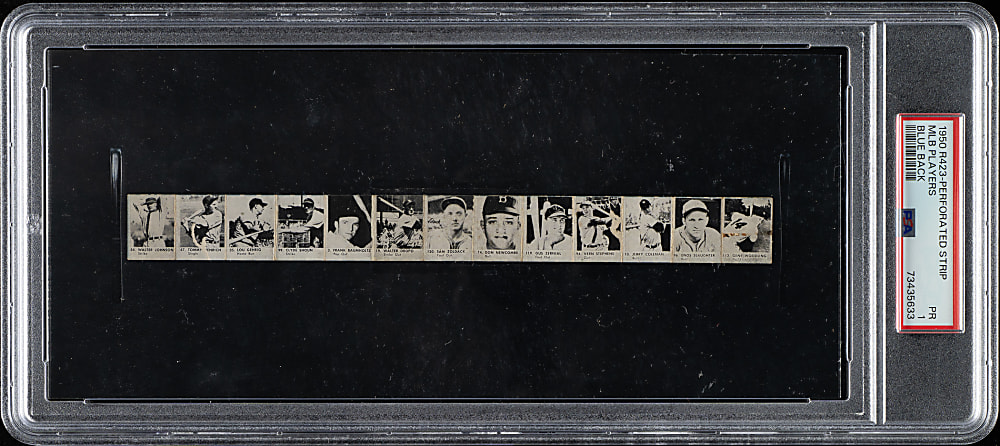 1952 R423 Strip Card Panel Blue Back with Walter Johnson, Lou Gehrig, and Enos Slaughter PSA POOR 1 - The ONLY Graded Example!