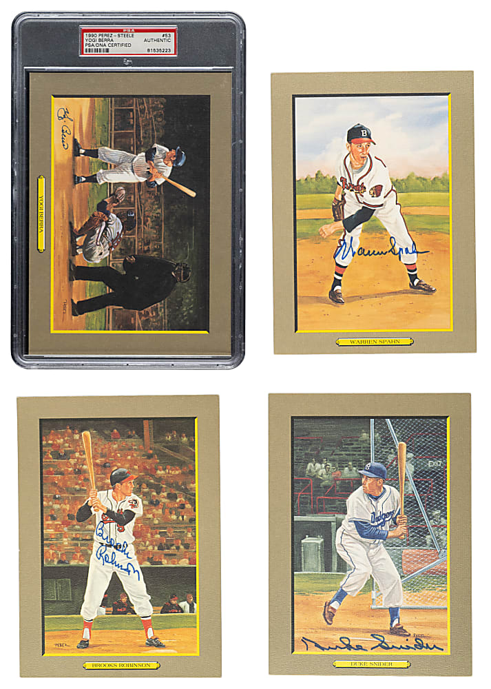 1985-1990 Perez-Steele Great Moments Series 1-6 Set (72) with 22 Signed Cards Including Berra, Dickey, and Hubbell