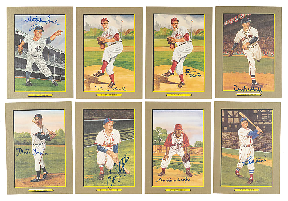 1985-1990 Perez-Steele Great Moments Series 1-6 Set (72) with 22 Signed Cards Including Berra, Dickey, and Hubbell