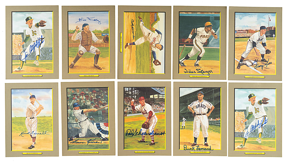 1985-1990 Perez-Steele Great Moments Series 1-6 Set (72) with 22 Signed Cards Including Berra, Dickey, and Hubbell