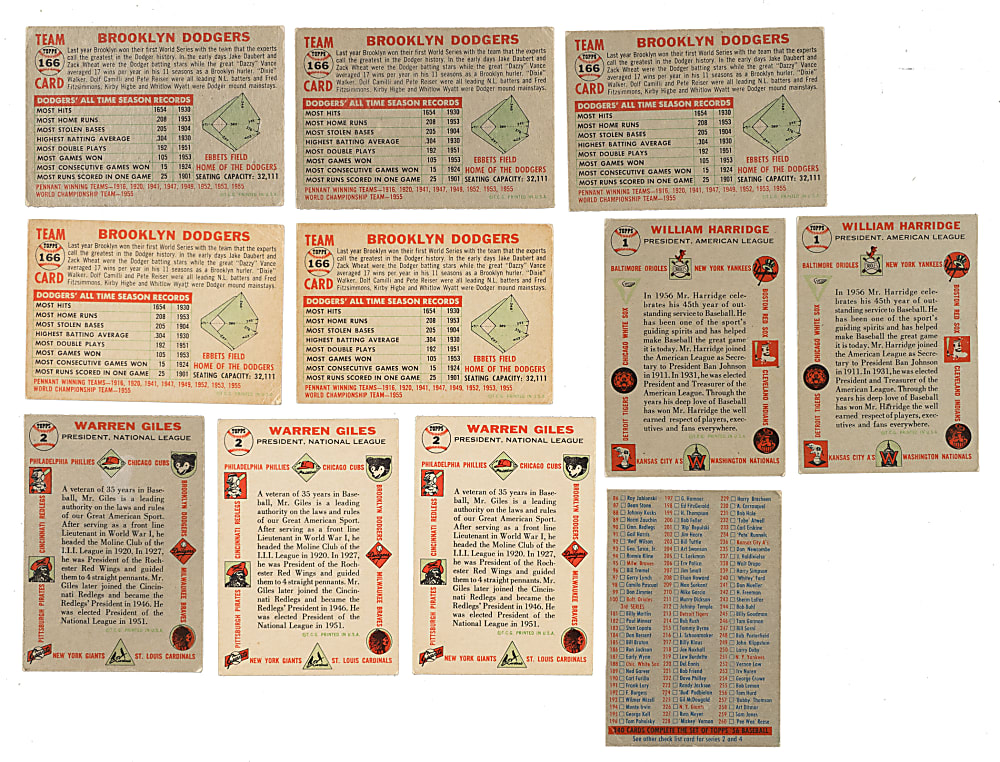 1956 Topps Collection (401) Including 39 Hall of Famers