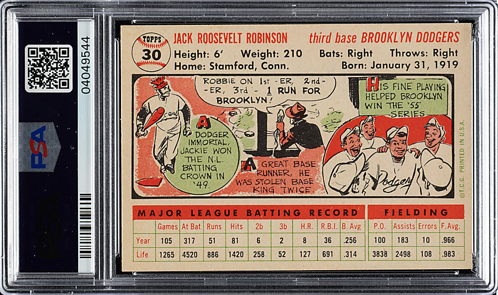 1956 Topps #30 Jackie Robinson White Back PSA NM-MT 8