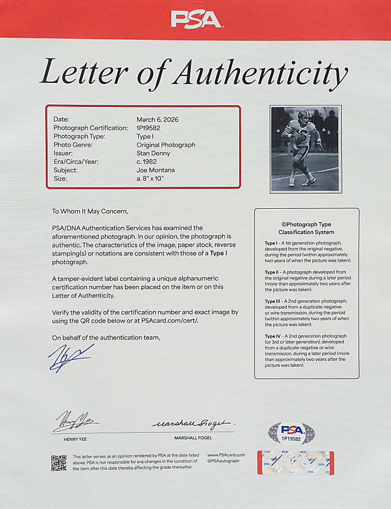 Circa 1982 Joe Montana Original Stan Denny Photograph PSA/DNA Type I