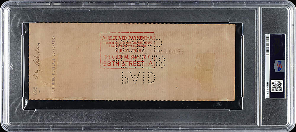 1928 Arnold Rothstein (1919 Black Sox "Fixer") Endorsed Check - PSA/DNA