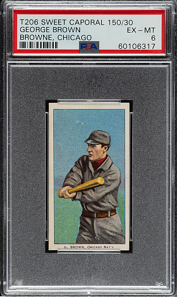 1909-1911 T206 White Border George Brown Chicago PSA EX-MT 6