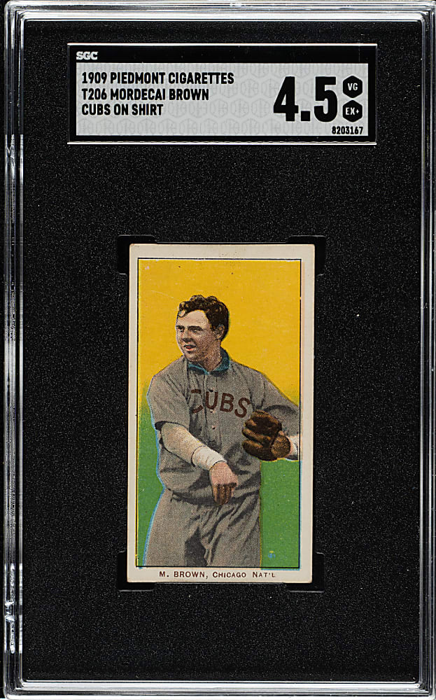 1909-1911 T206 White Border Mordecai Brown Cubs on Shirt SGC VG/EX+ 4.5