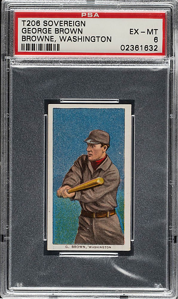 1909-1911 T206 White Border George Brown Washington PSA EX-MT 6 - Sovereign 350 Back
