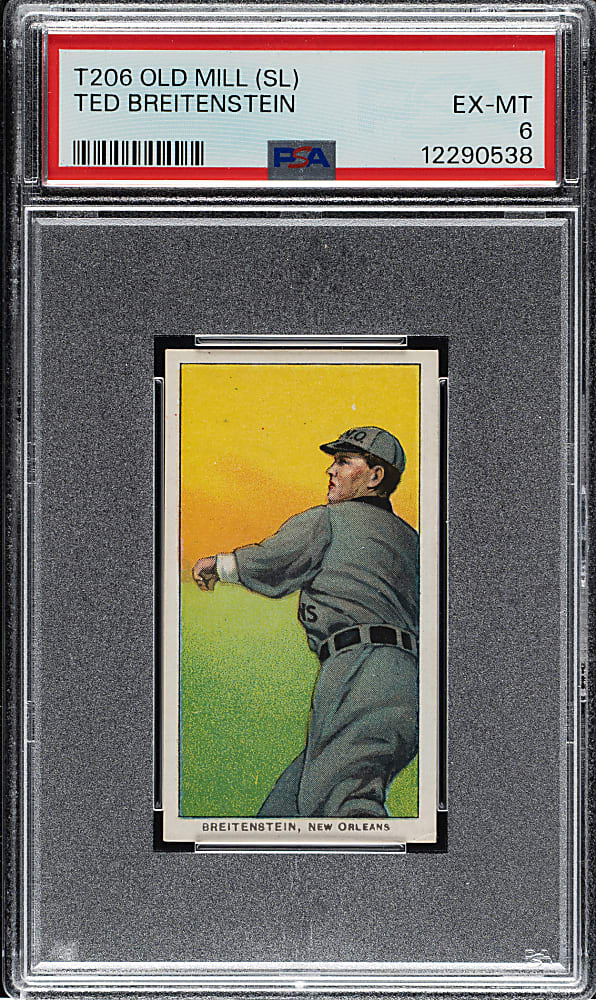 1909-1911 T206 White Border Ted Breitenstein Southern Leaguer PSA EX-MT 6 - Old Mill Back