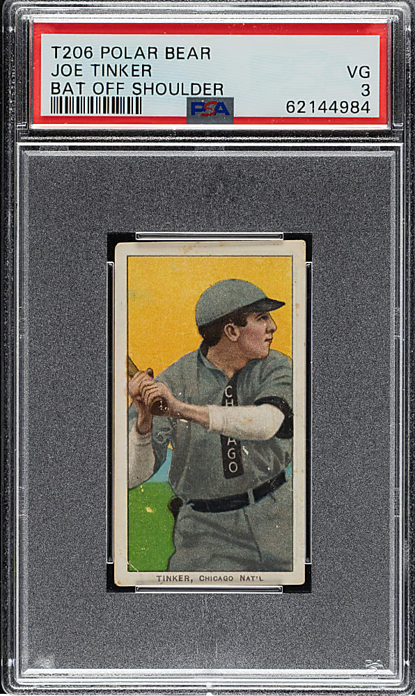 1909-1911 T206 White Border Joe Tinker Bat Off Shoulder PSA VG 3 - Polar Bear Back