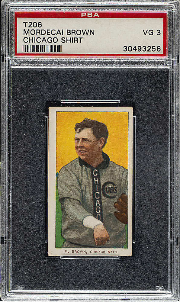 1909-1911 T206 White Border Mordecai Brown Chicago on Shirt PSA VG 3
