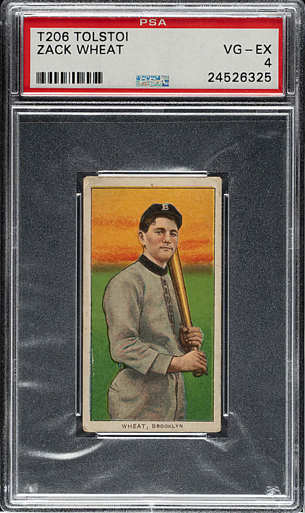 1909-1911 T206 White Border Zack Wheat Rookie PSA VG-EX 4 - Tolstoi Back