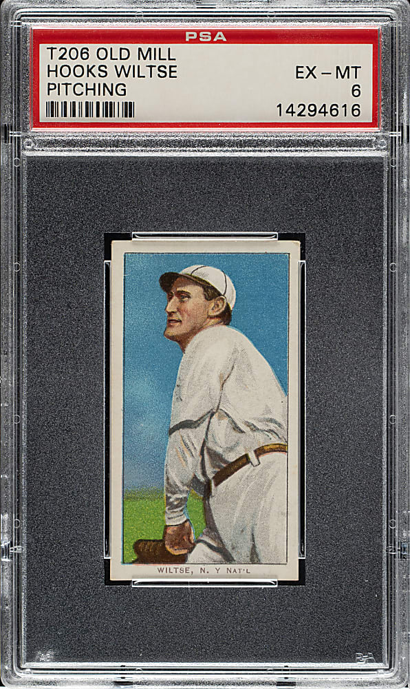 1909-1911 T206 White Border Hooks Wiltse Pitching PSA EX-MT 6 - Old Mill Back