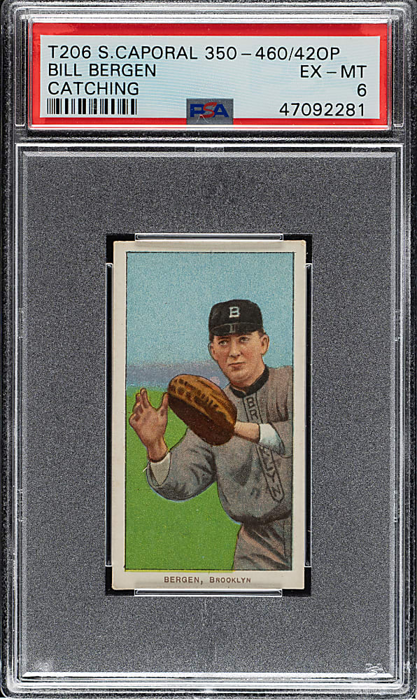 1909-1911 T206 White Border Bill Bergen Catching PSA EX-MT 6