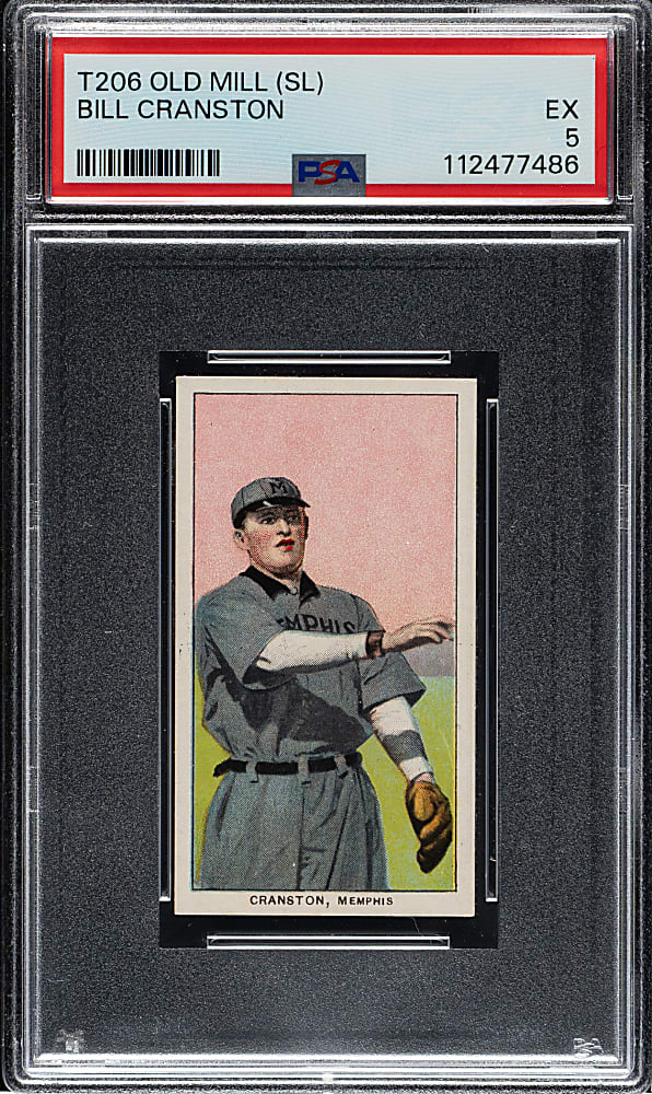 1909-1911 T206 White Border Bill Cranston Southern Leaguer PSA EX 5 - Old Mill Back