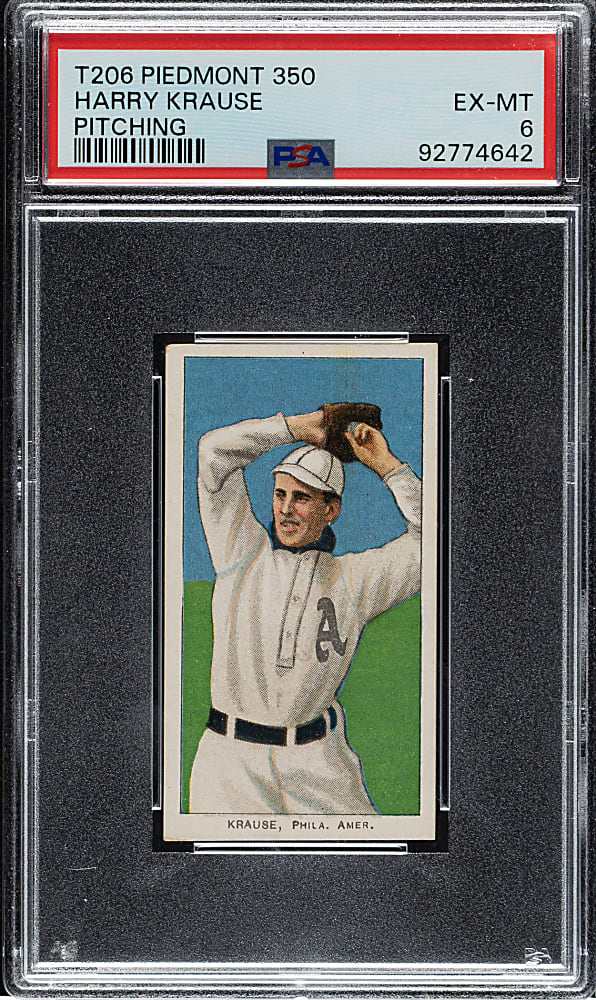 1909-1911 T206 White Border Harry Krause Pitching PSA EX-MT 6