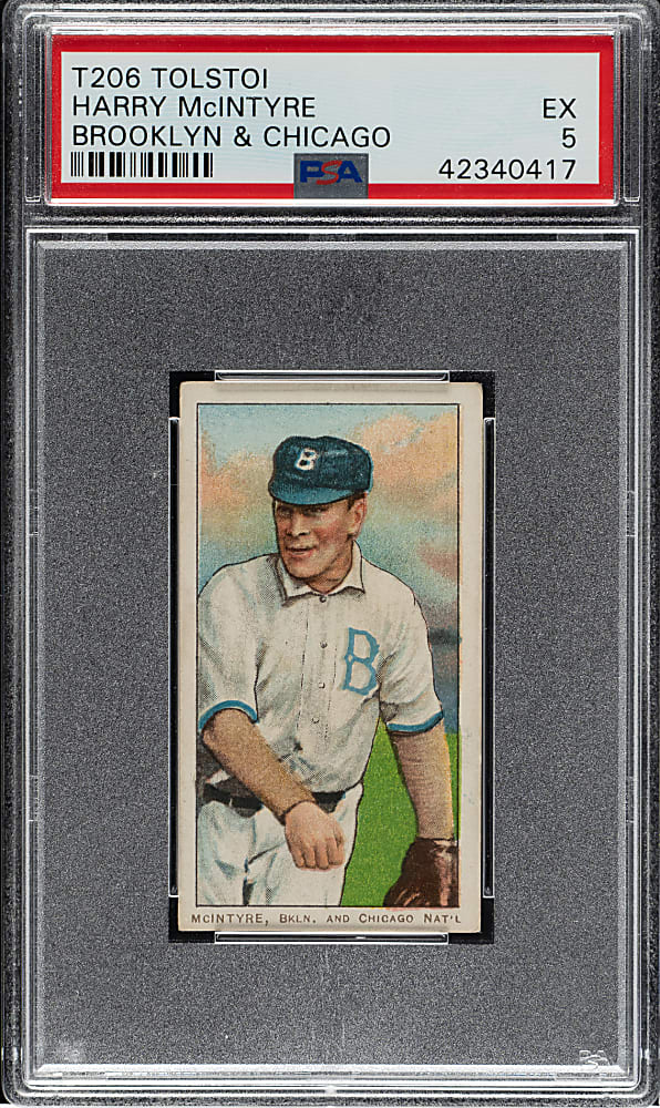 1909-1911 T206 White Border Harry McIntire Brooklyn & Chicago PSA EX 5 - Tolstoi Back