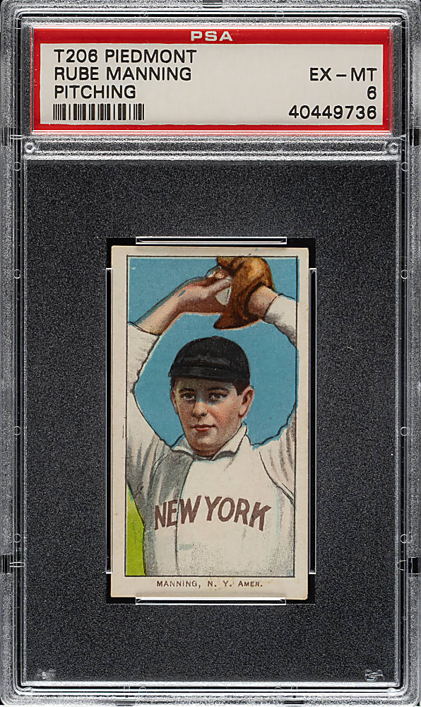 1909-1911 T206 White Border Rube Manning Pitching PSA EX-MT 6