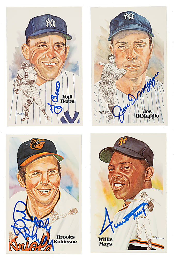 1980-2001 Perez-Steele Hall of Fame Postcard Complete Set (275) with 32 Signed Cards Including DiMaggio, Musial, and Mays