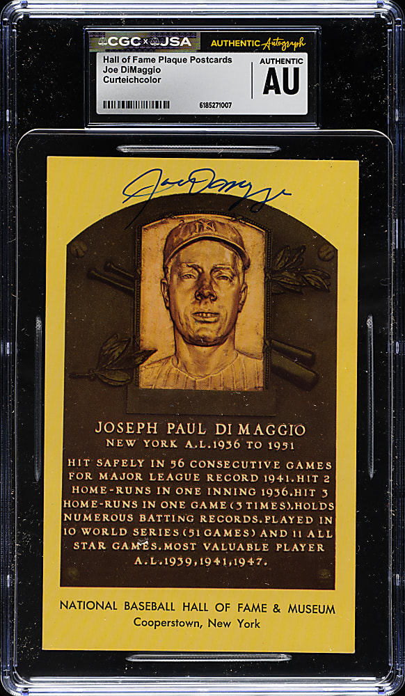 Joe DiMaggio Signed Yellow Hall of Fame Postcard - CGC/JSA