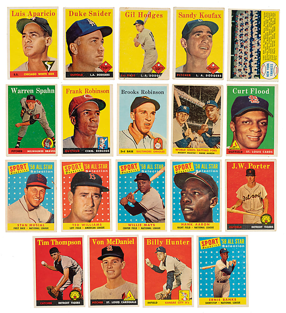 1958 Topps Partial Set (275/494) Including Mays, Aaron, Mantle, and Maris Rookie