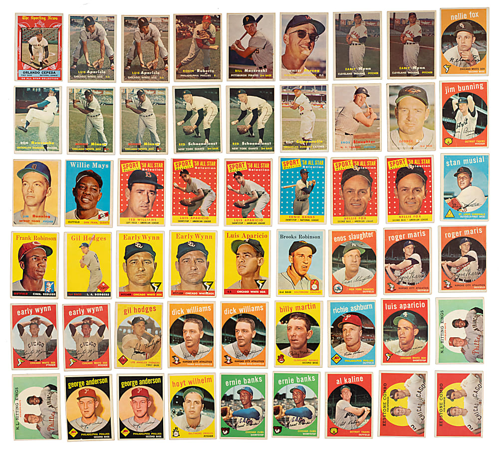 1953 to 1959 Topps and Bowman Shoebox Collection (874) Including 71 Hall of Famers