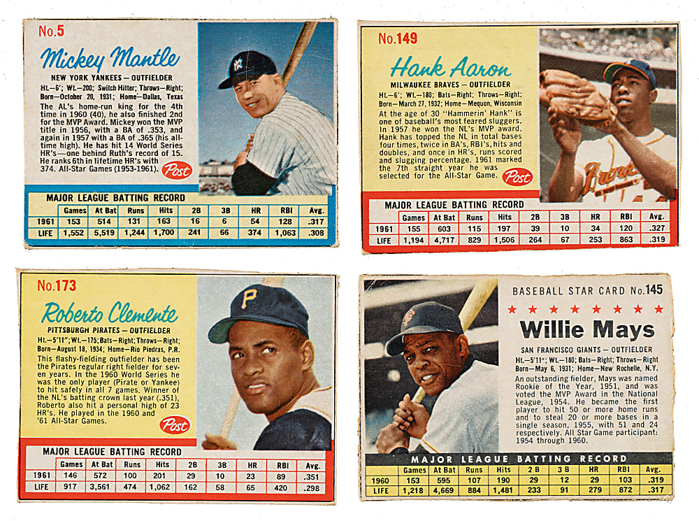 1961 to 1963 Post Cereal and Jell-O Collection (705) Including 85 Hall of Famers