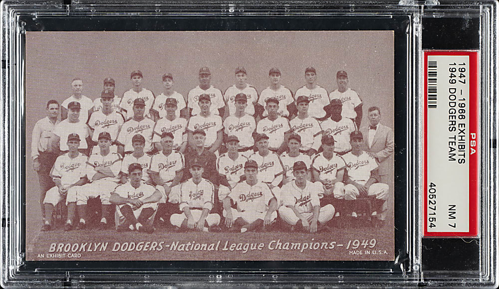 1947-1966 Exhibits 1949 Brooklyn Dodgers Team Card with Jackie Robinson PSA NM 7