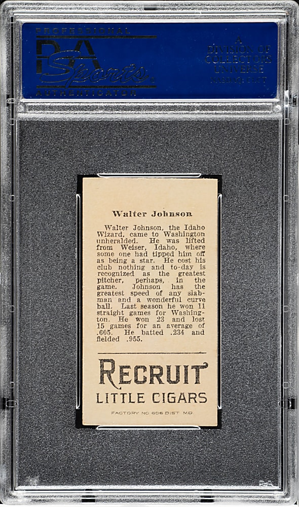 1912 T207 Brown Background Walter Johnson PSA EX-MT 6