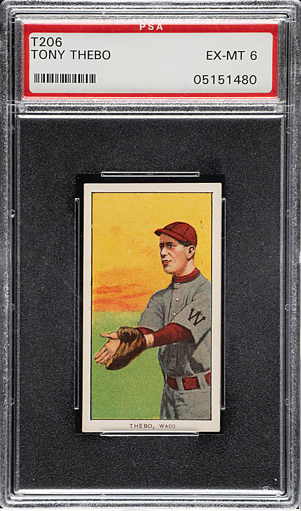 1909-1911 T206 White Border Tony Thebo Southern Leaguer PSA EX-MT 6 - Old Mill Back