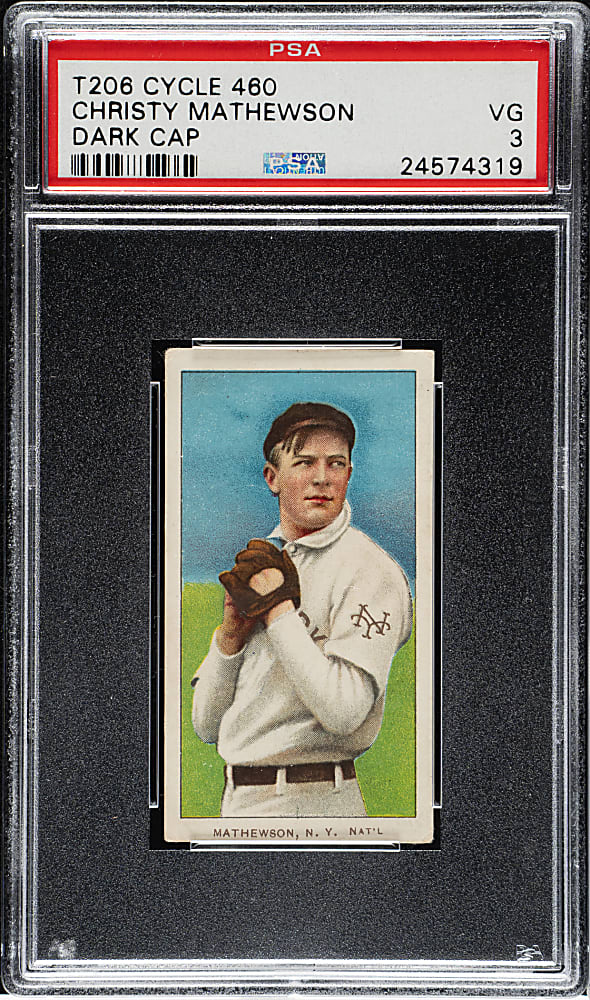 1909-1911 T206 White Border Christy Mathewson Dark Cap PSA VG 3 - Cycle 460 Back