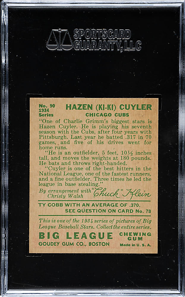 1934 R320 Goudey #90 KiKi Cuyler SGC NM/MT 88