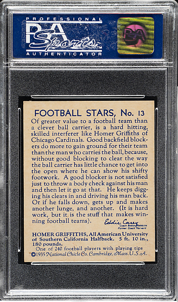 1935 R331 National Chicle Football #13 Homer Griffiths PSA NM-MT 8