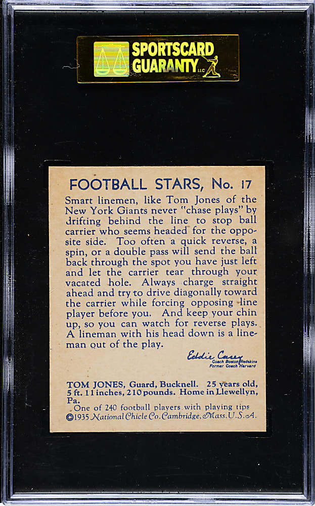 1935 R331 National Chicle Football #17 Tom Jones SGC NM/MT+ 92
