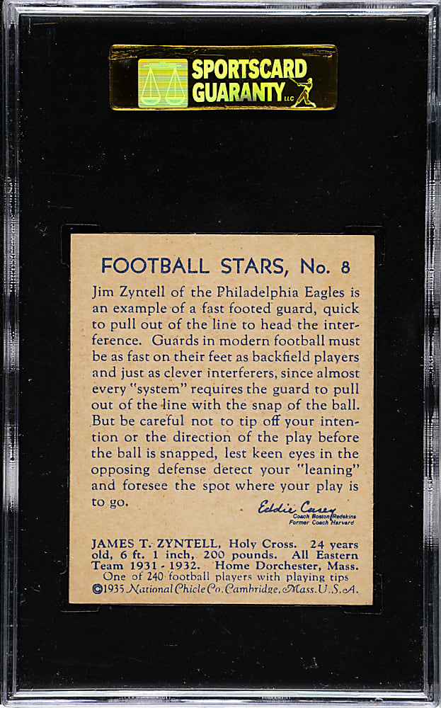 1935 R331 National Chicle Football #8 Jim Zyntell SGC NM/MT 88
