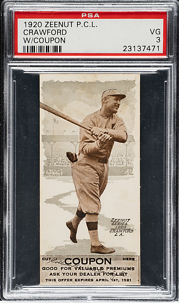 1920 Zeenut PCL Sam Crawford with Coupon PSA VG 3  - The ONLY Graded Example!