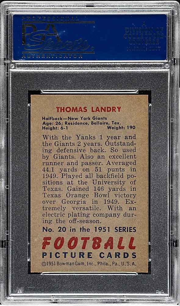 1951 Bowman Football #20 Tom Landry Rookie PSA NM-MT 8