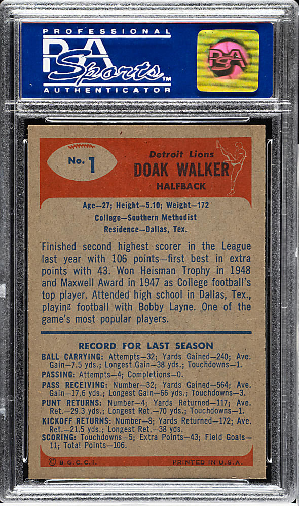 1955 Bowman Football #1 Doak Walker PSA MINT 9