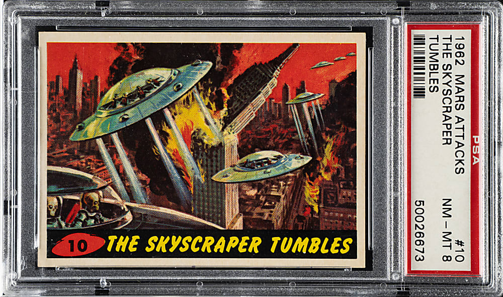 1962 Topps "Mars Attacks" #10 "The Skyscraper Tumbles" PSA NM-MT 8