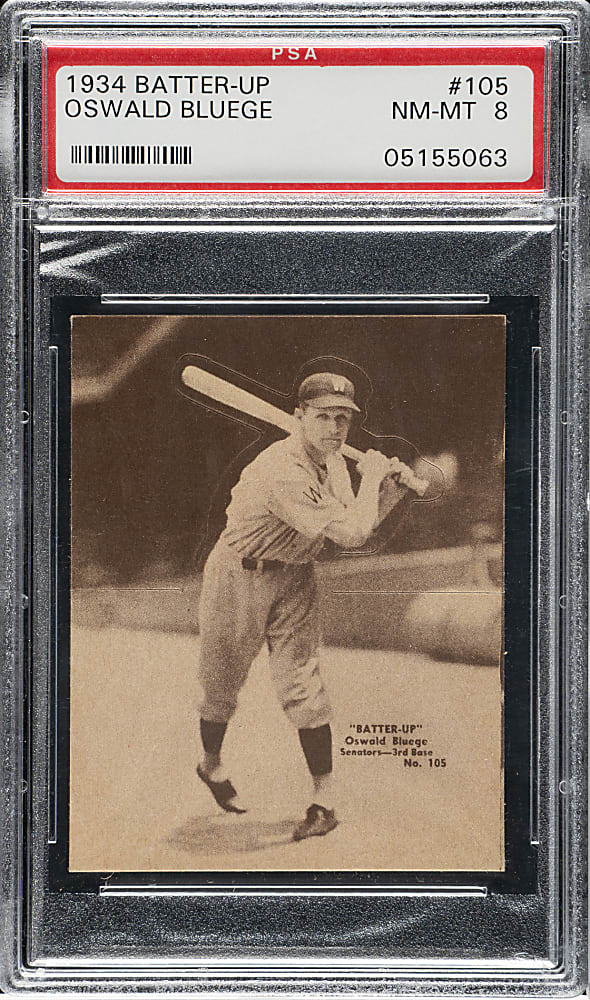 1934-1936 R318 Batter-Up #105 Oswald Bluege PSA NM-MT 8 - Highest Graded!