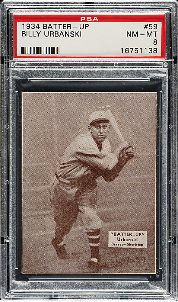 1934-1936 R318 Batter-Up #59 Billy Urbanski PSA NM-MT 8 - Highest Graded!