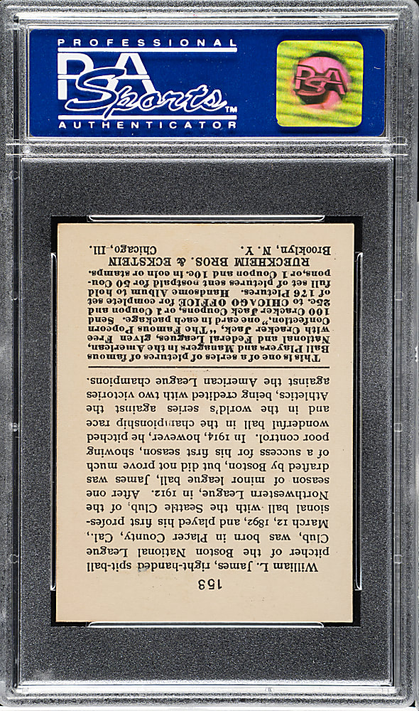 1915 E145 Cracker Jack #153 Bill James PSA NM 7