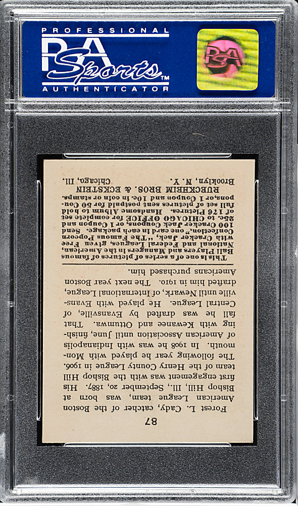 1915 E145 Cracker Jack #87 Forrest Cady PSA NM 7