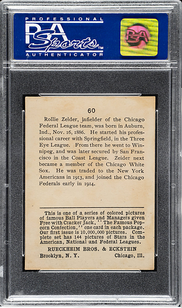 1914 E145 Cracker Jack #116 Rollie Zeider PSA EX-MT 6