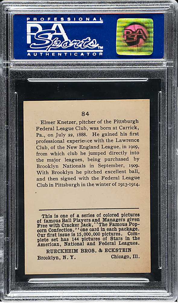 1914 E145 Cracker Jack #84 Elmer Knetzer PSA NM 7