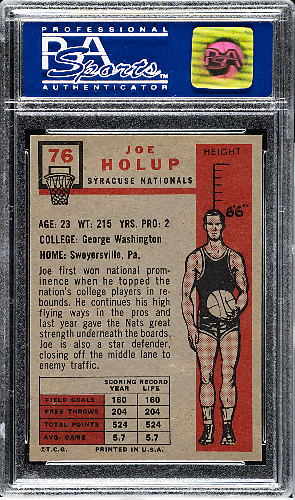 1957-1958 Topps Basketball #76 Joe Holup Rookie PSA NM-MT 8