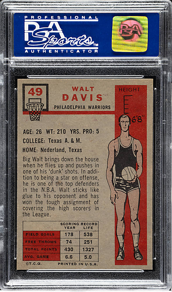 1957-1958 Topps Basketball #49 Walt Davis PSA NM-MT 8