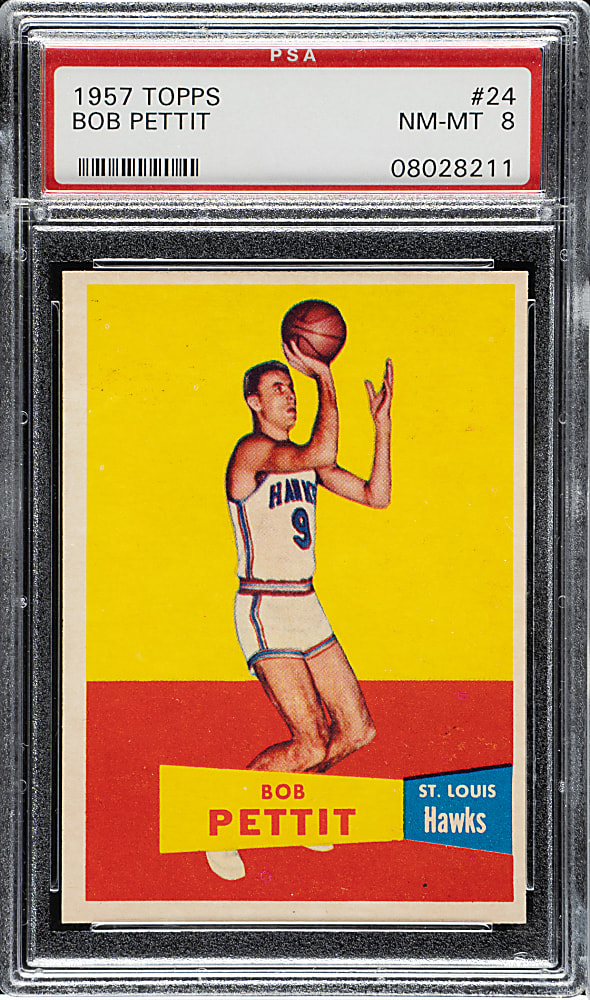 1957-1958 Topps Basketball #24 Bob Pettit Rookie PSA NM-MT 8