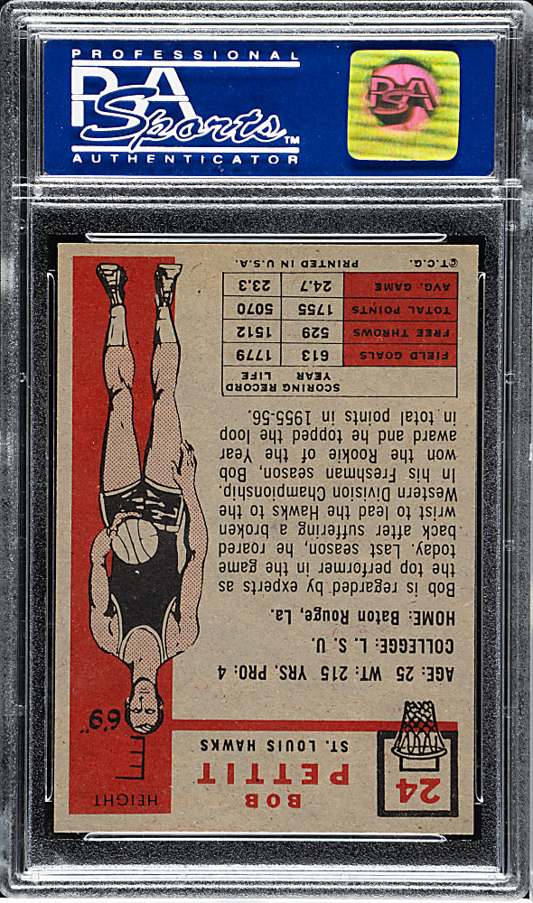 1957-1958 Topps Basketball #24 Bob Pettit Rookie PSA NM-MT 8